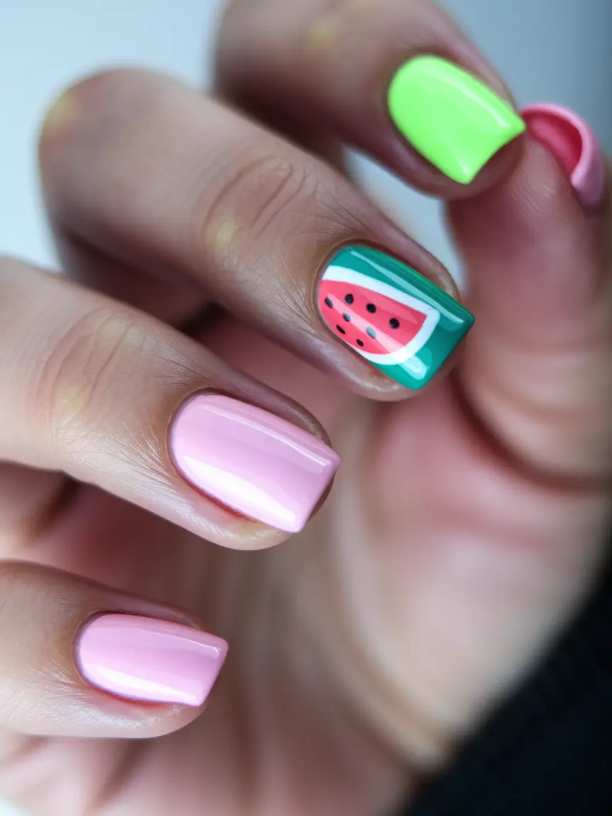 july nails colors 2025 Sweet Watermelon Summer