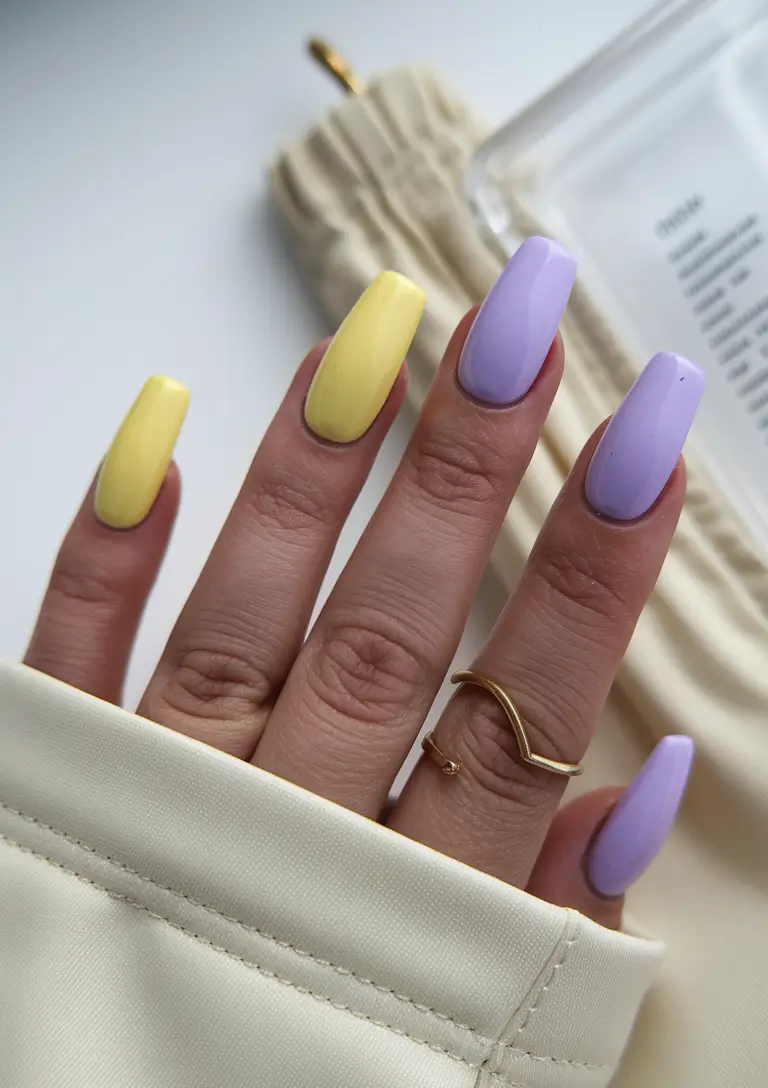 july nails colors 2025 Lavender and Lemon Pastels