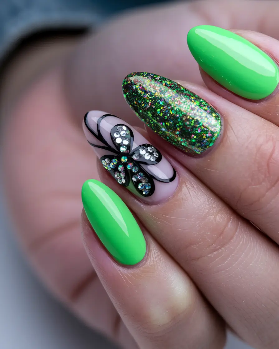 july nails colors 2025 Glitter and Floral Glam