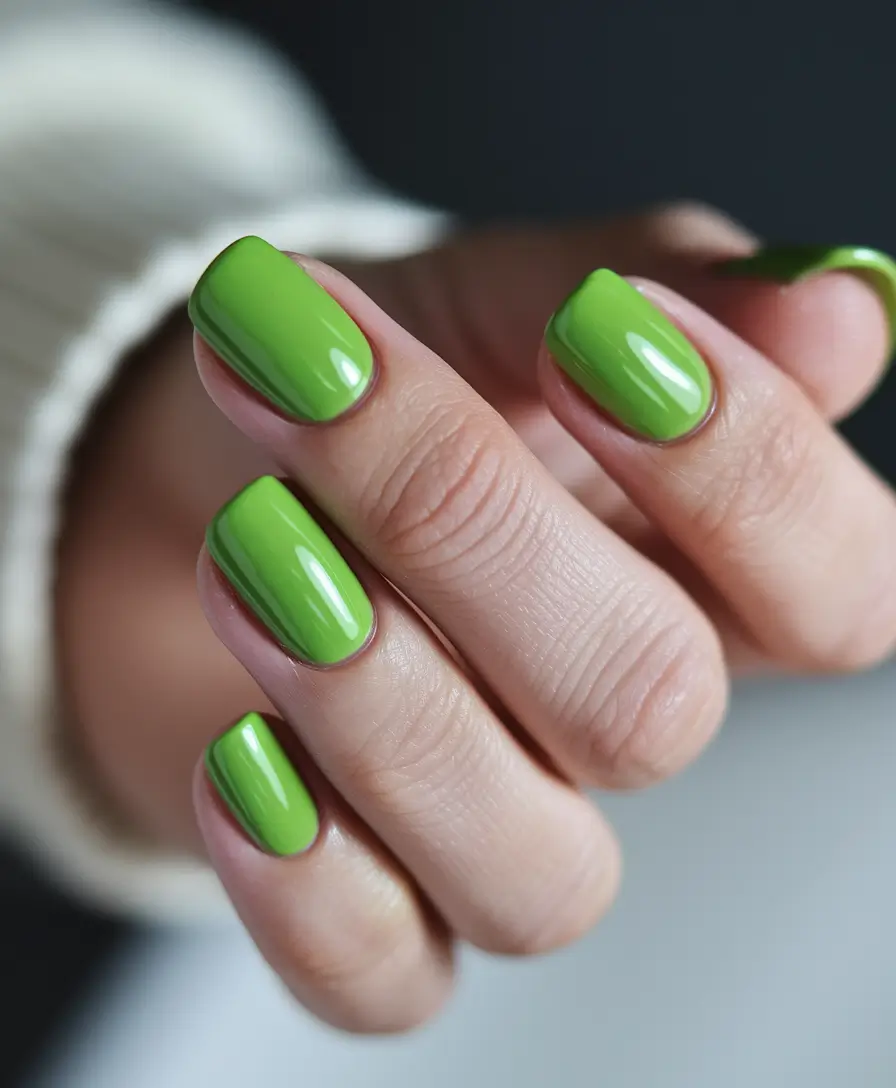july nails colors 2025 Glossy Green Summer Pop