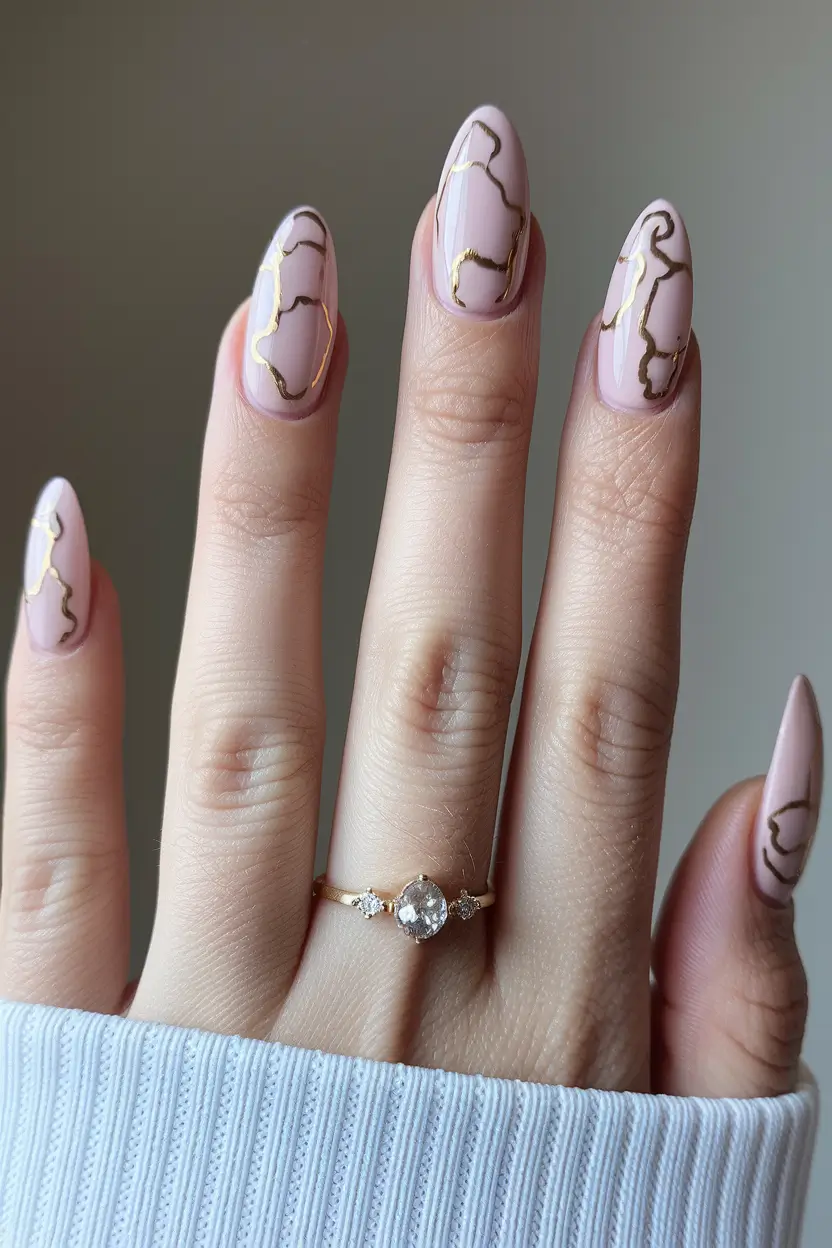 june nail art ideas 2025 Golden Veins