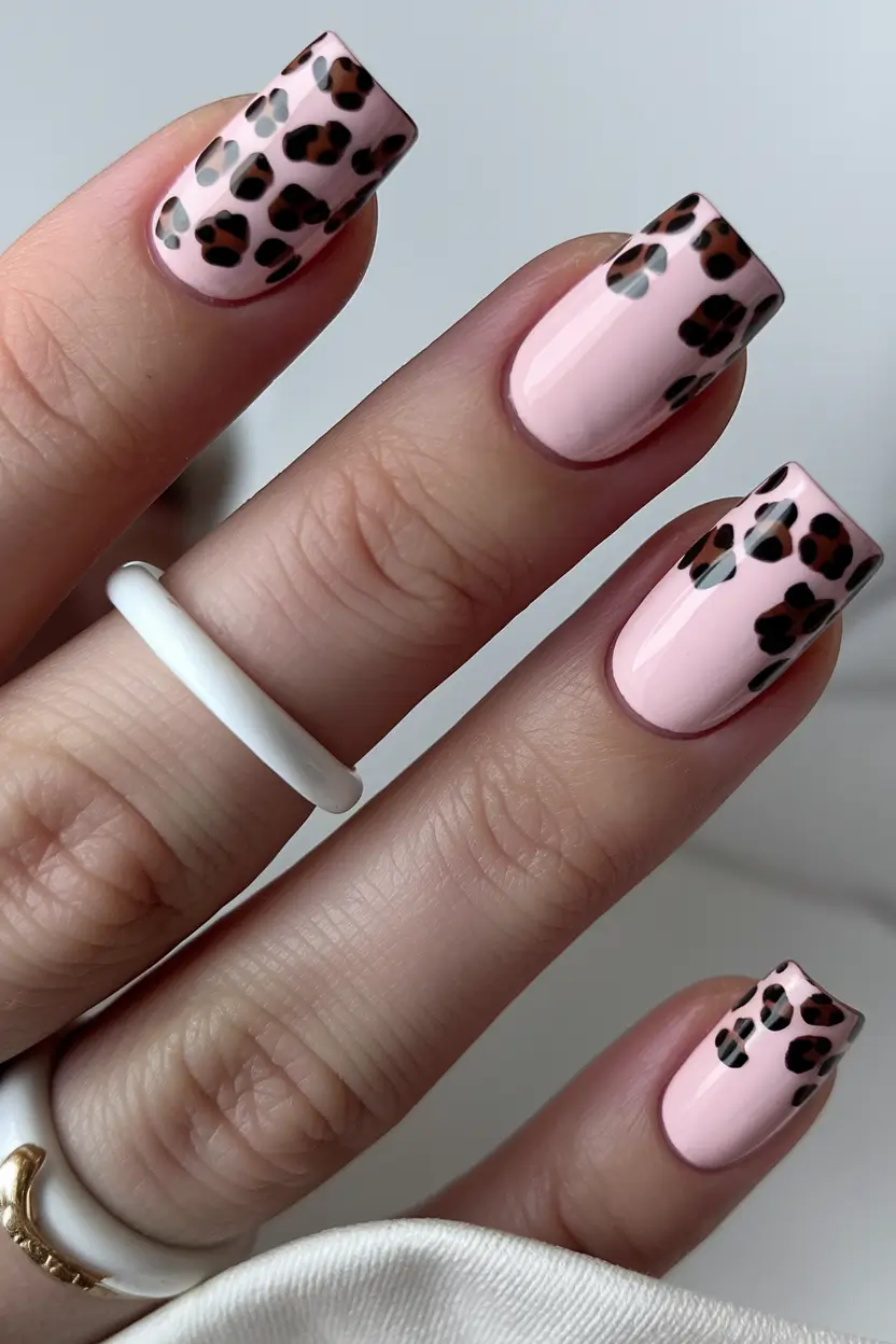 june nail art ideas 2025 Leopard French Tips
