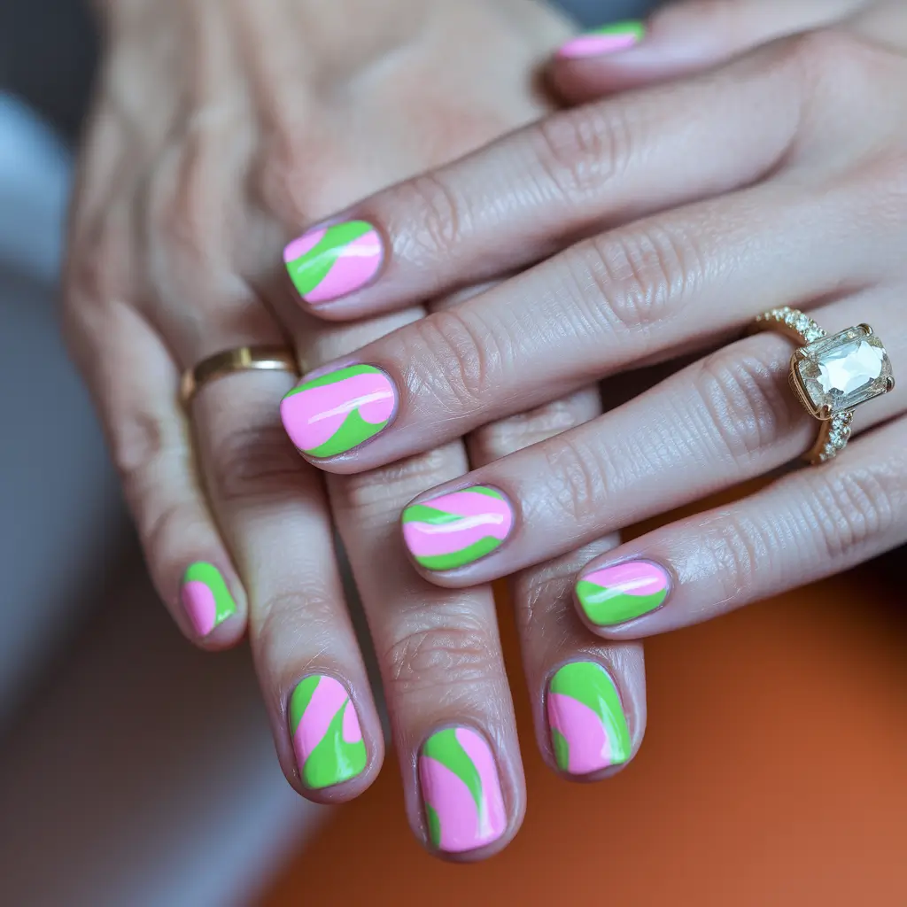 june nails color ideas Pink and Green Waves