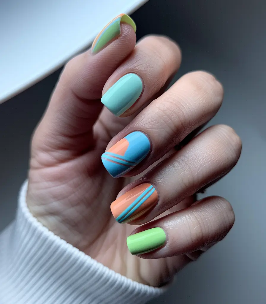 june nails color ideas Pastel Geometric Art