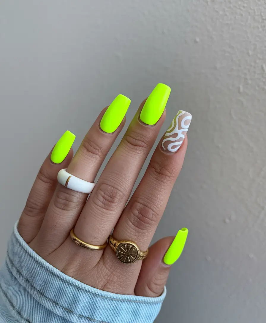 june nails color ideas Neon and Swirl Vibes