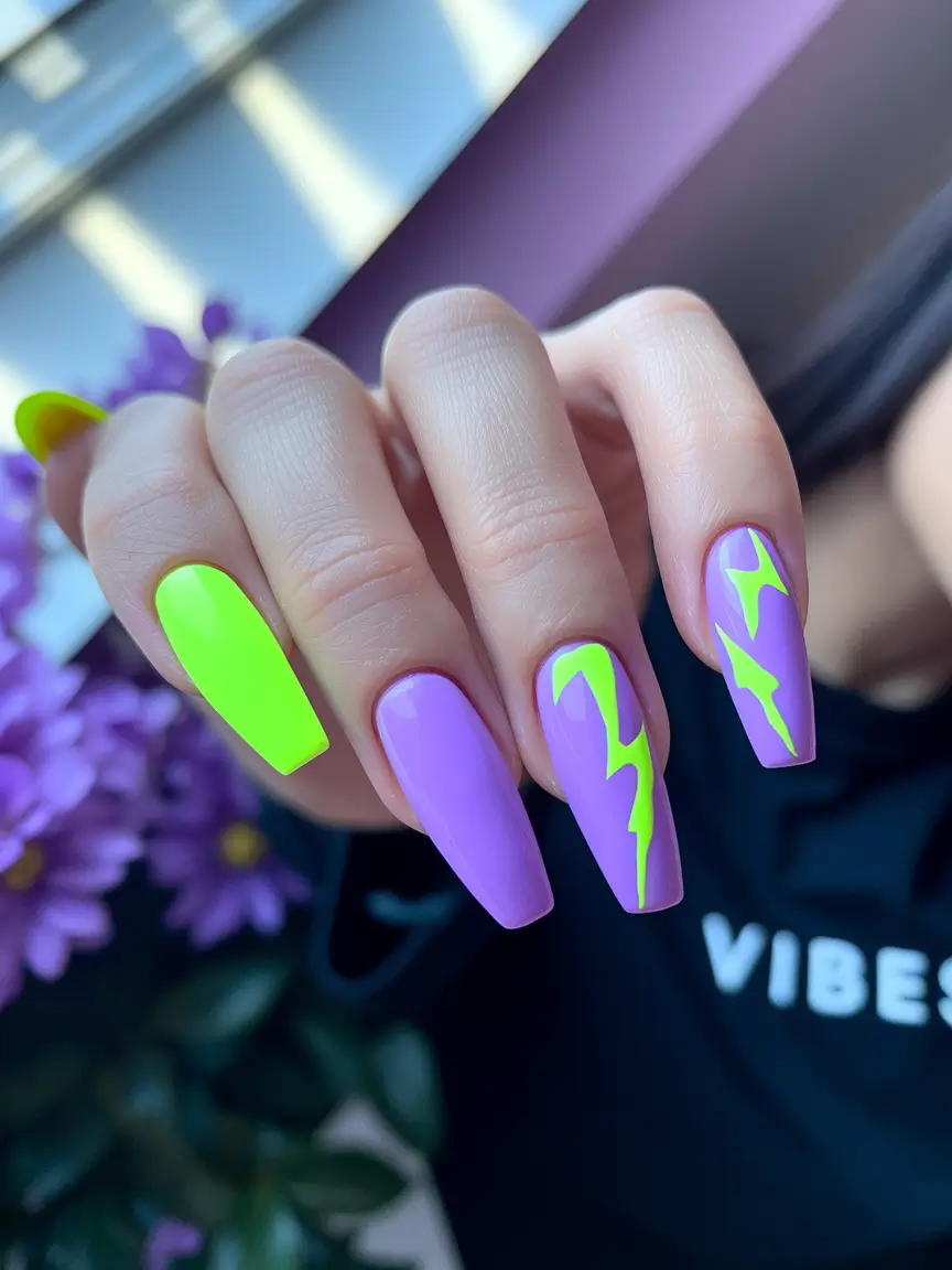 neon summer nail ideas Lavender Bolt with Neon Energy