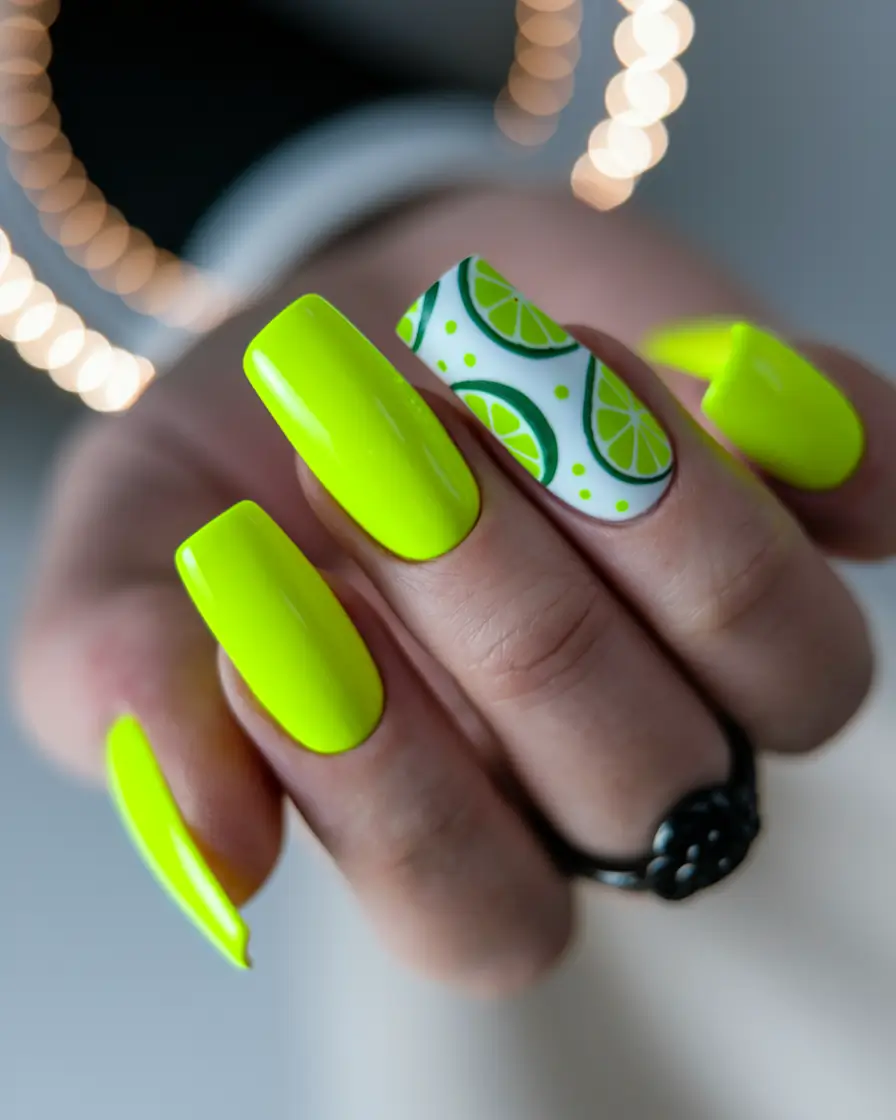 neon summer nail ideas Neon Citrus and Lime Slices