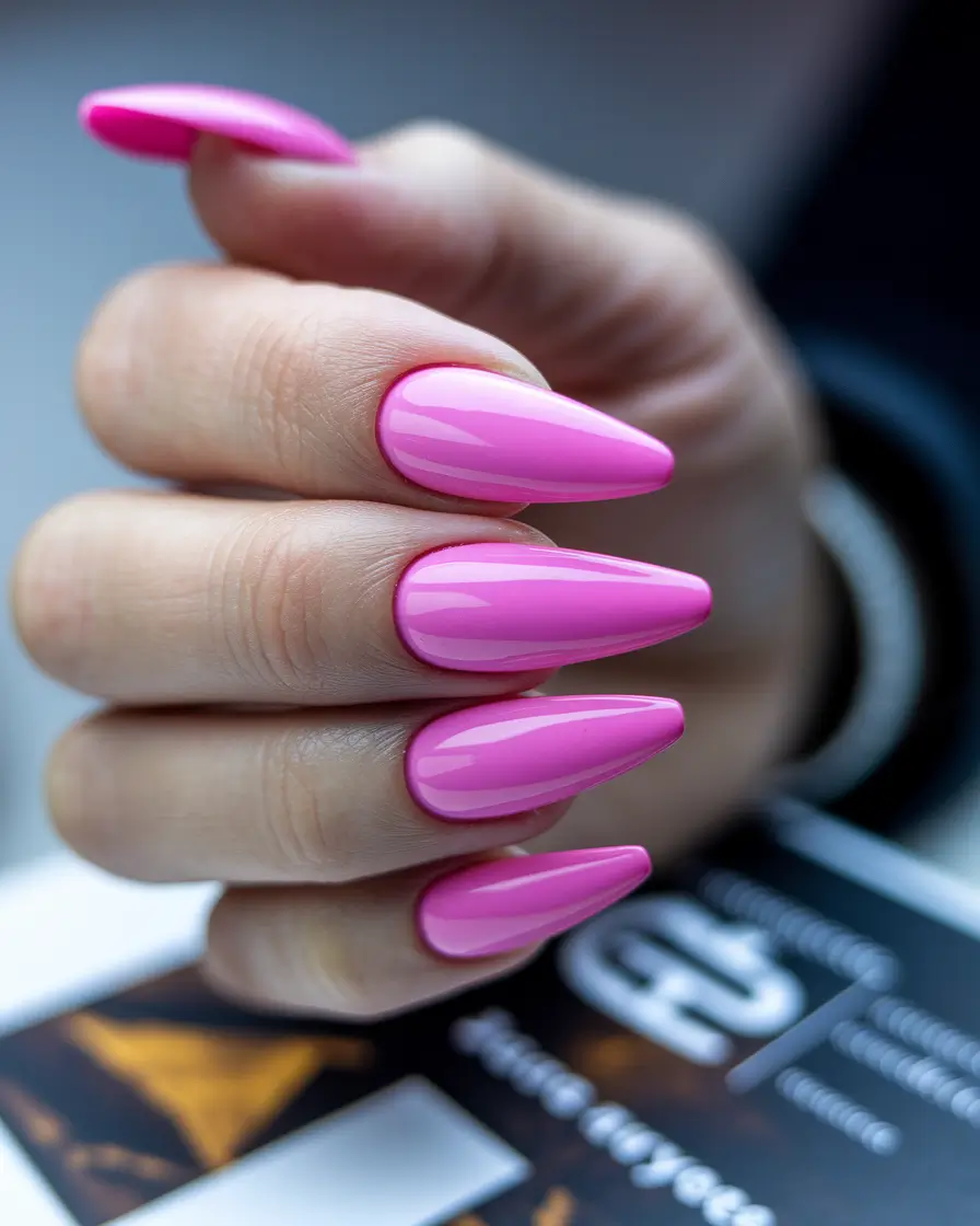 neon summer nail ideas Glossy Barbiecore Pink with Attitude