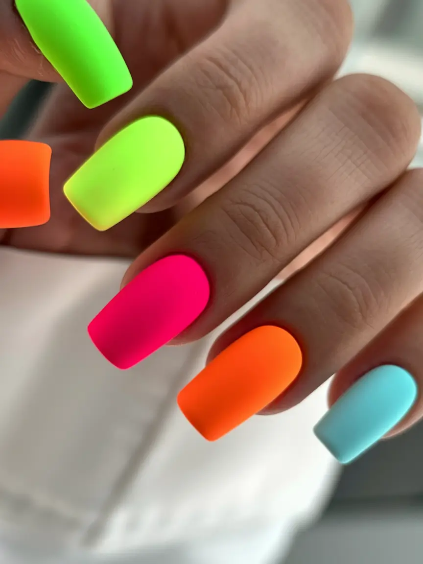 neon summer nail ideas Rainbow Sherbet in Neon Matte