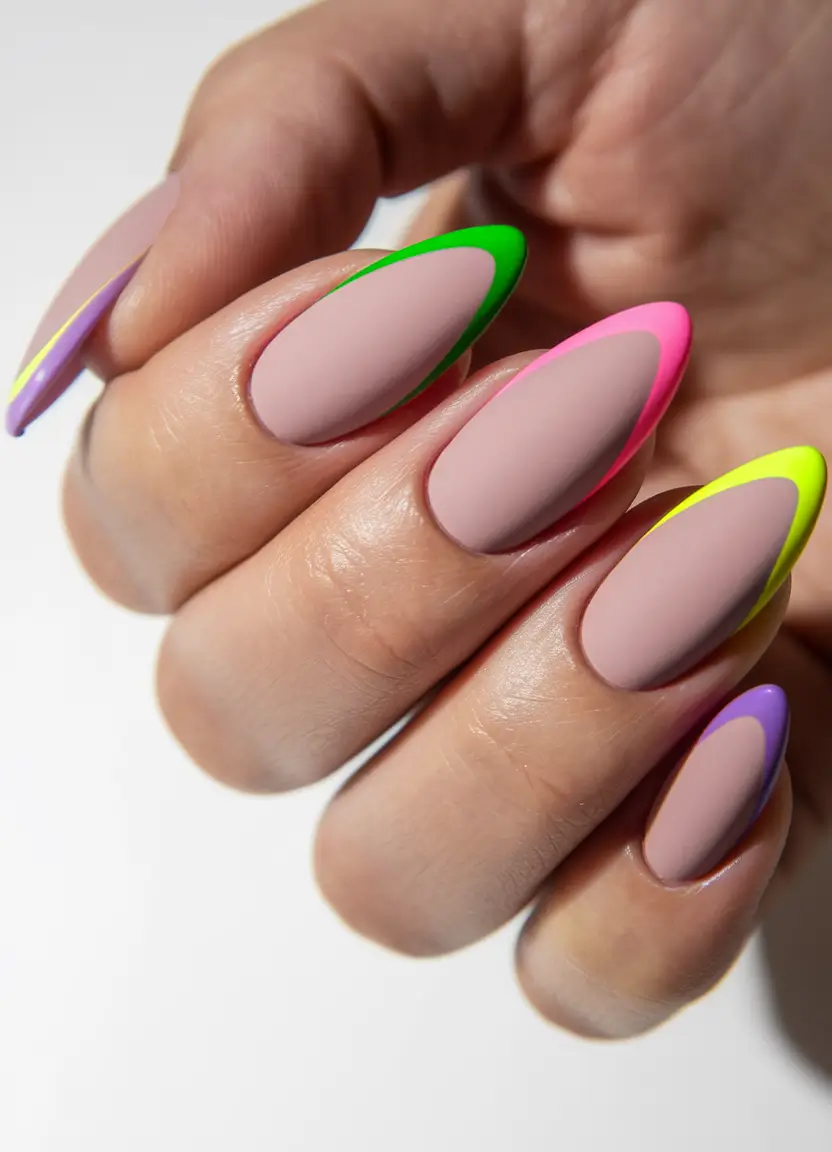 neon summer nail ideas Pastel Negative Space with Neon Edges