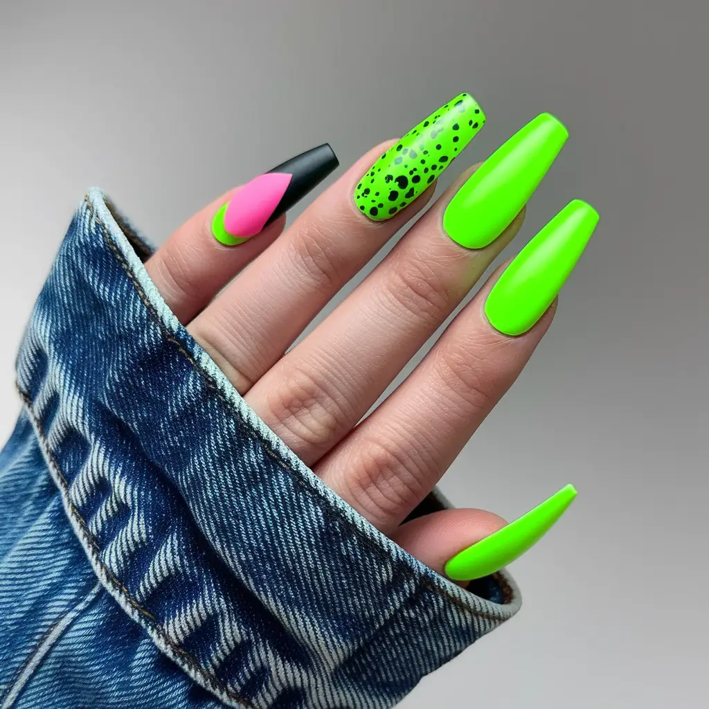 neon summer nail ideas Poison Green Meets Pop Art