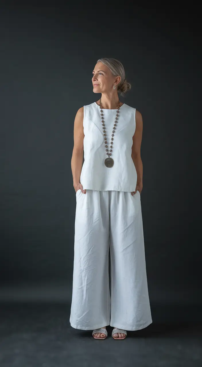 Outfits for Women Over 50 - Summer 2025 ideas Effortless White Two-Piece for Laid-Back Elegance
