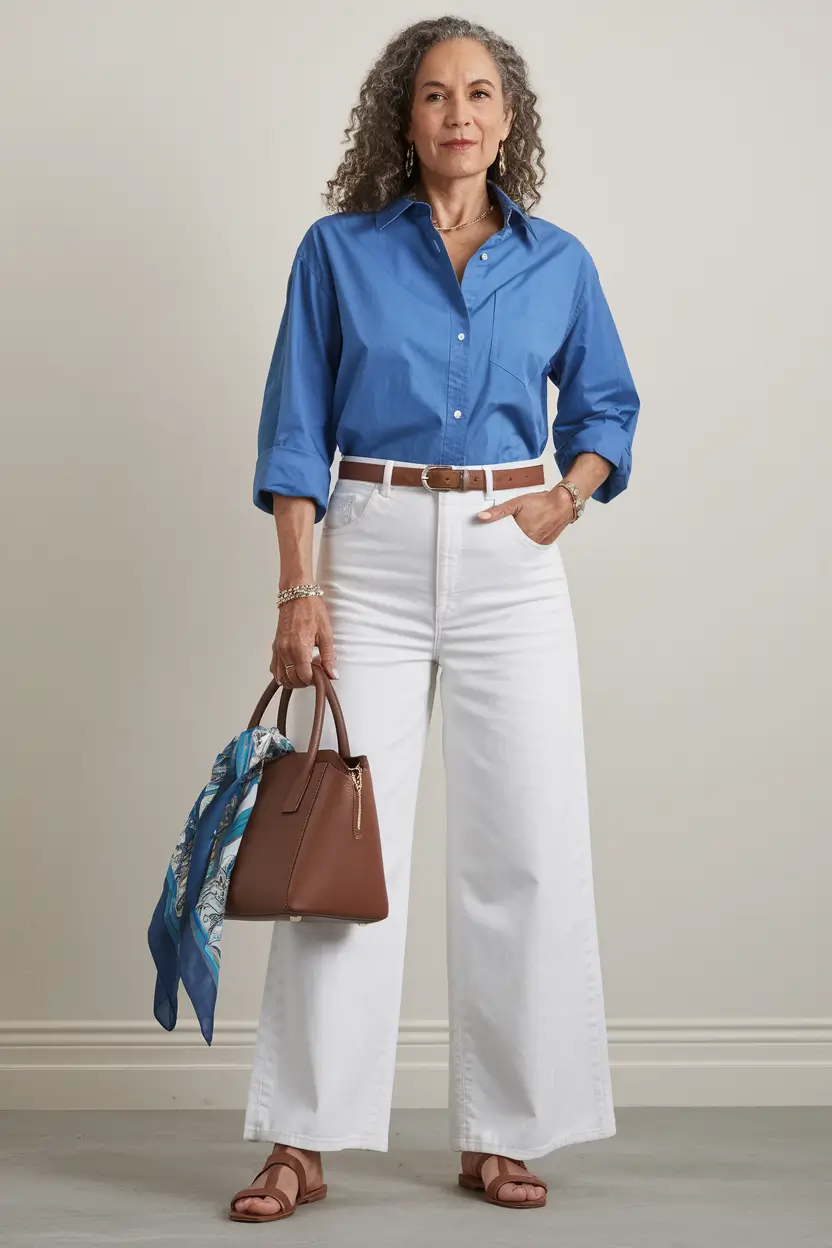 outfits women over 50 summer 2025 Crisp Color Pop for Summer Smart Casual