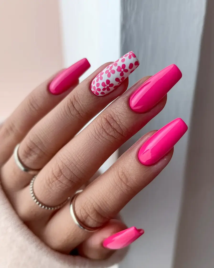 simple summer nails playful petals with a glossy pink twist