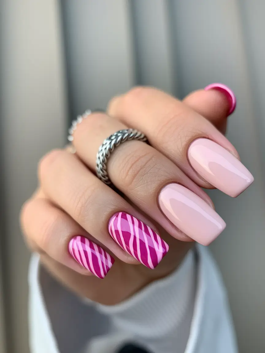 simple summer nails bubblegum waves on square tips