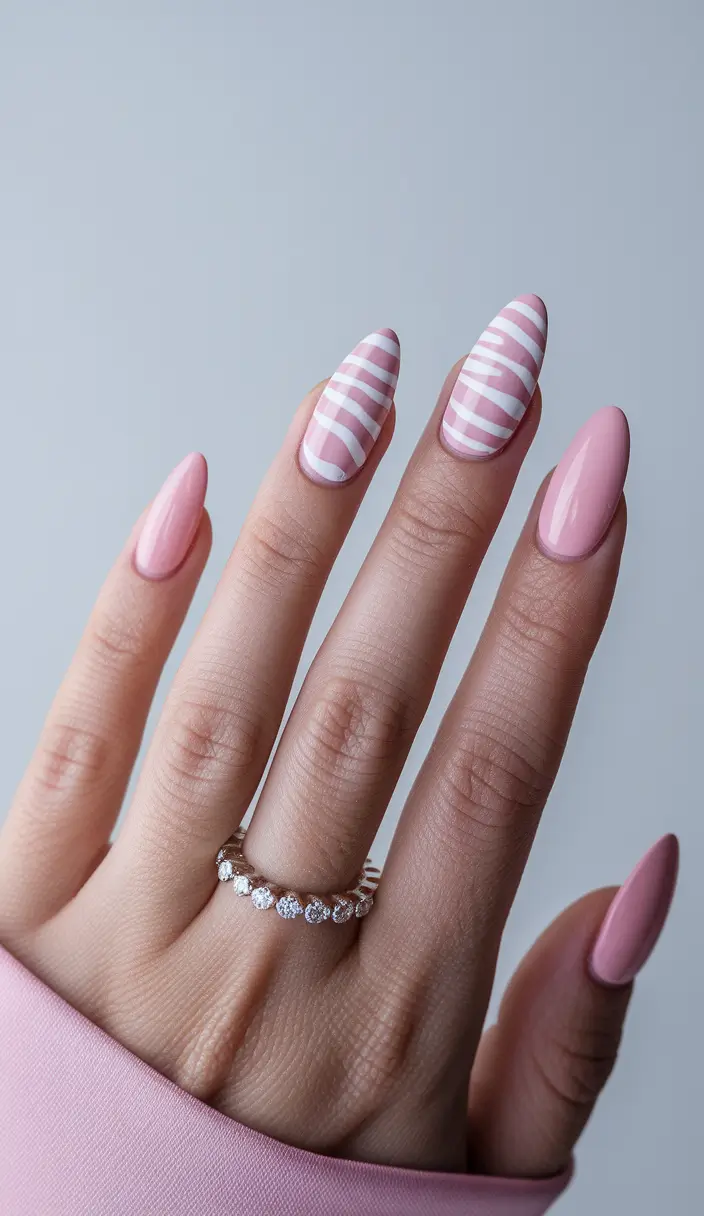 simple summer nails strawberry milk meets zebra