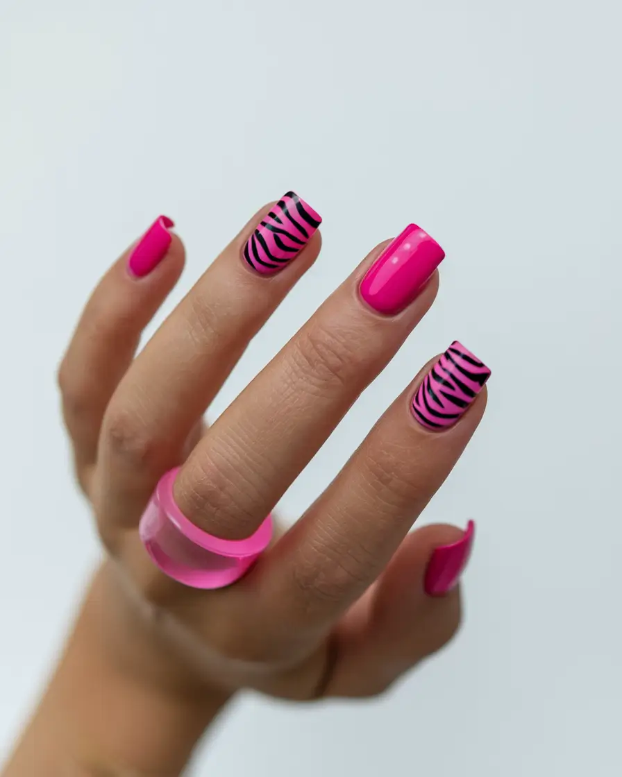 simple summer nails neon zebra vibes