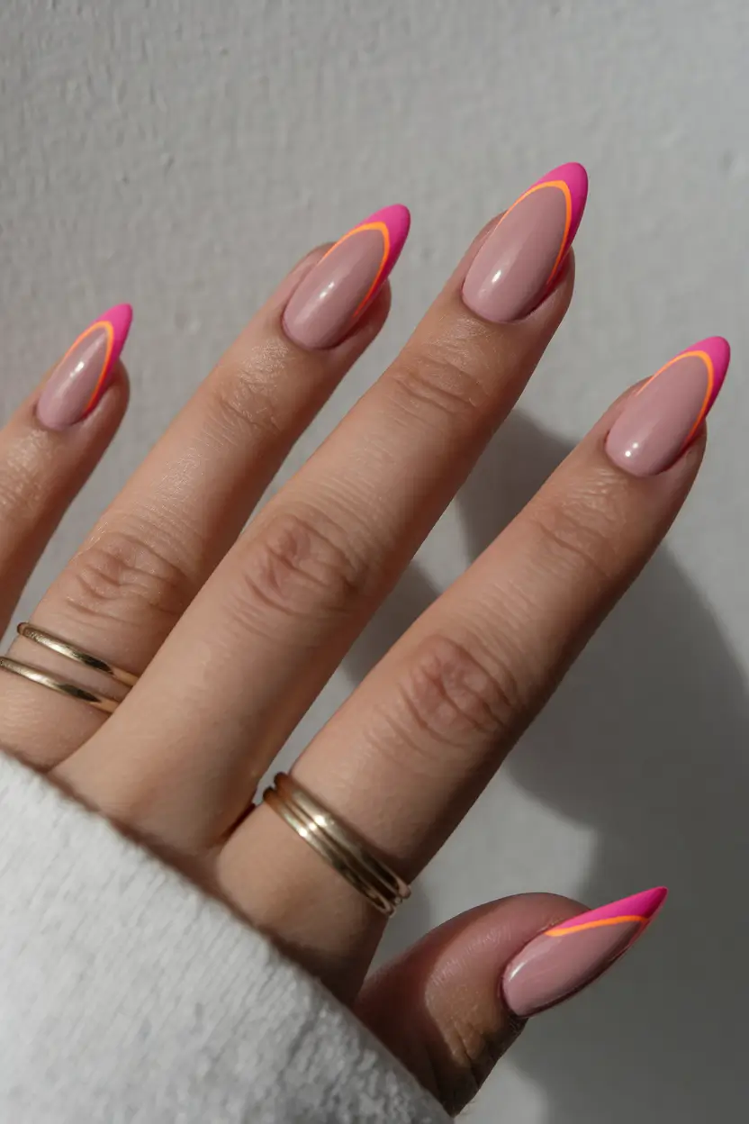 simple summer nails double neon french for the bold
