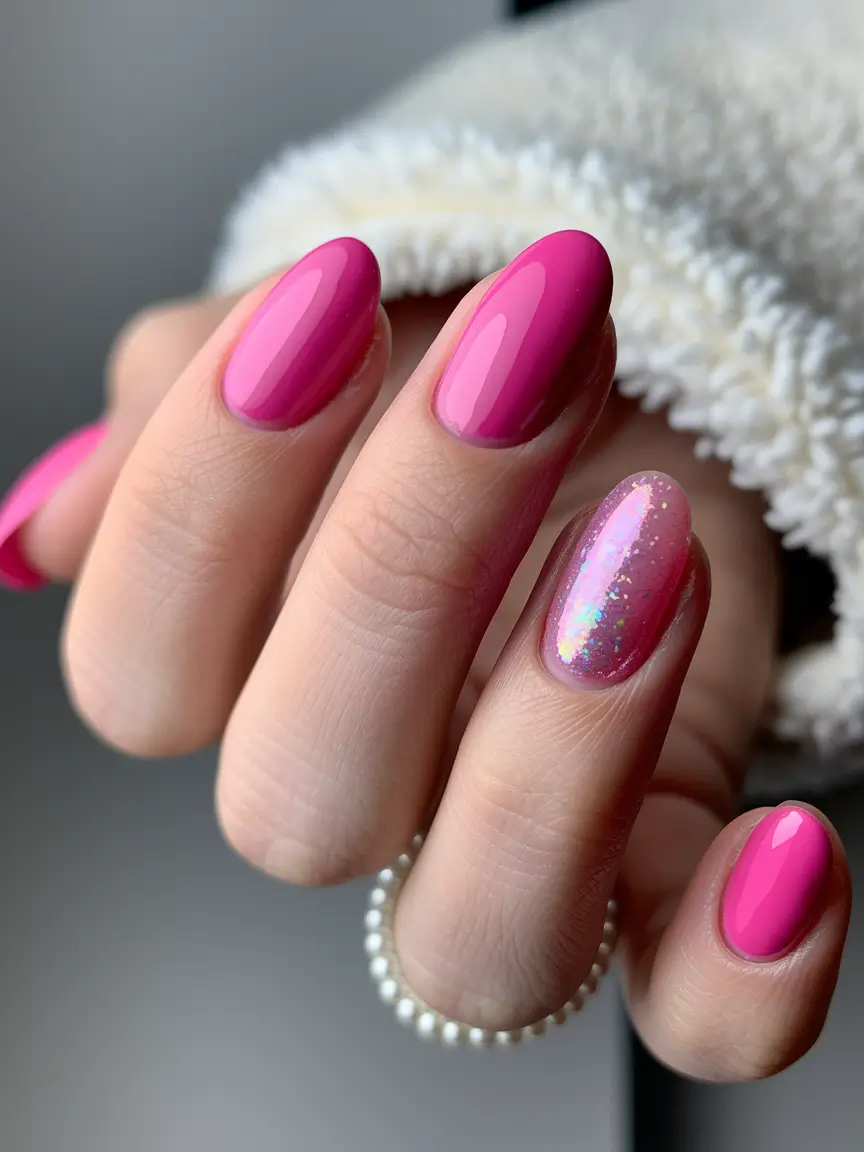 simple summer nails pink shimmer and glossy glam