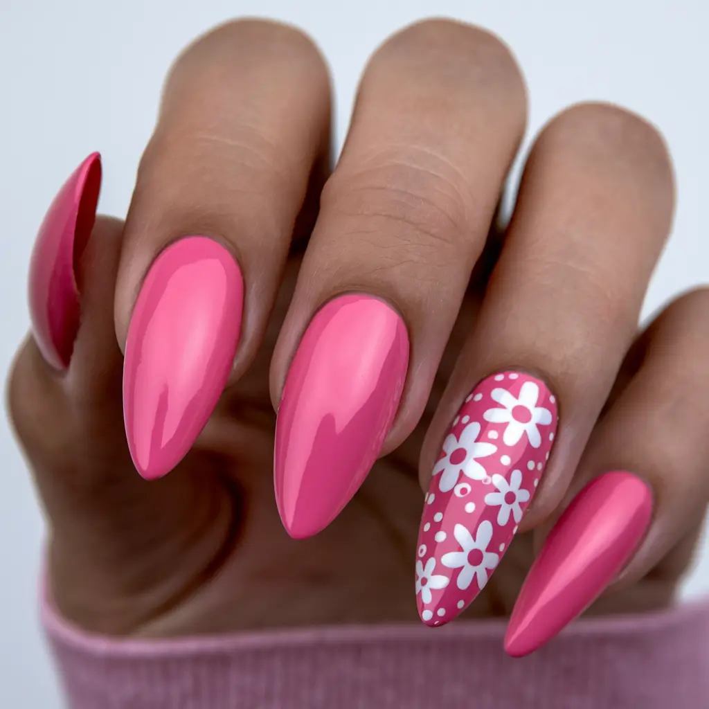 simple summer nails retro daisies with gloss finish