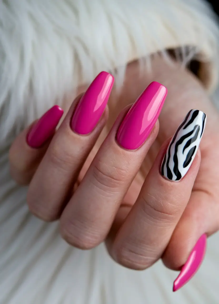 simple summer nails zebra stripes and hot pink drama