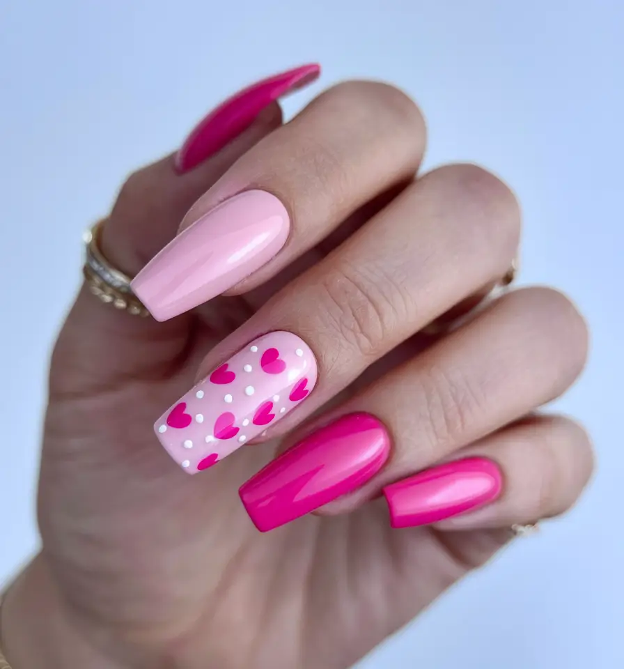 simple summer nails cute hearts on a soft pink base