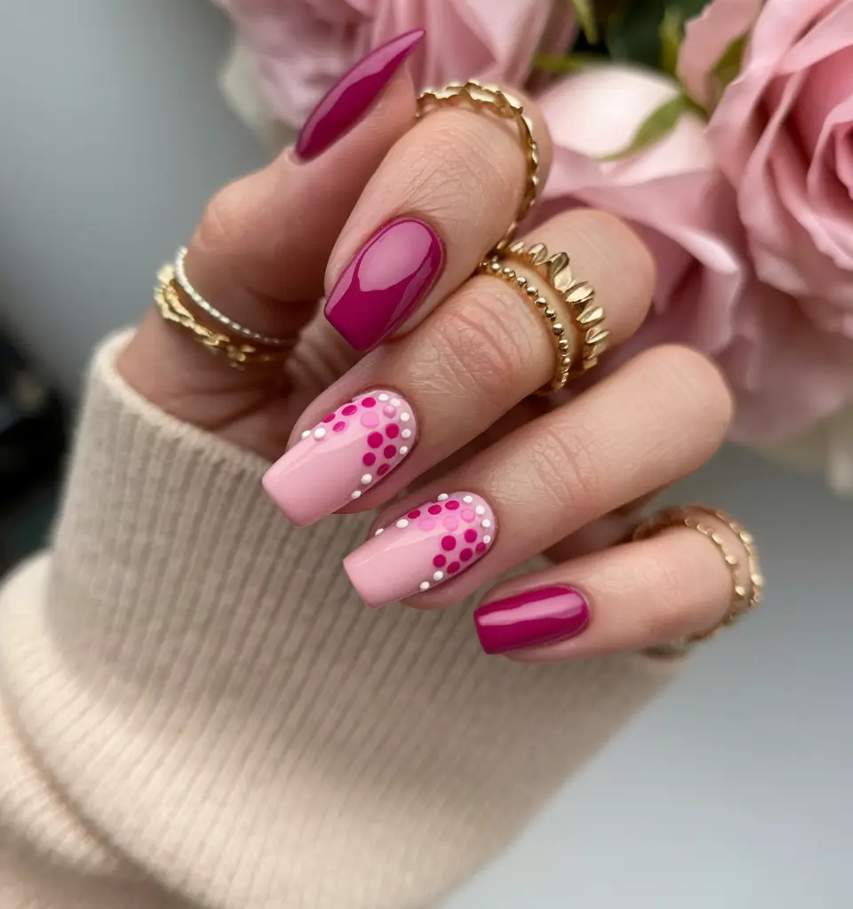 simple summer nails dot party on a blush pink base