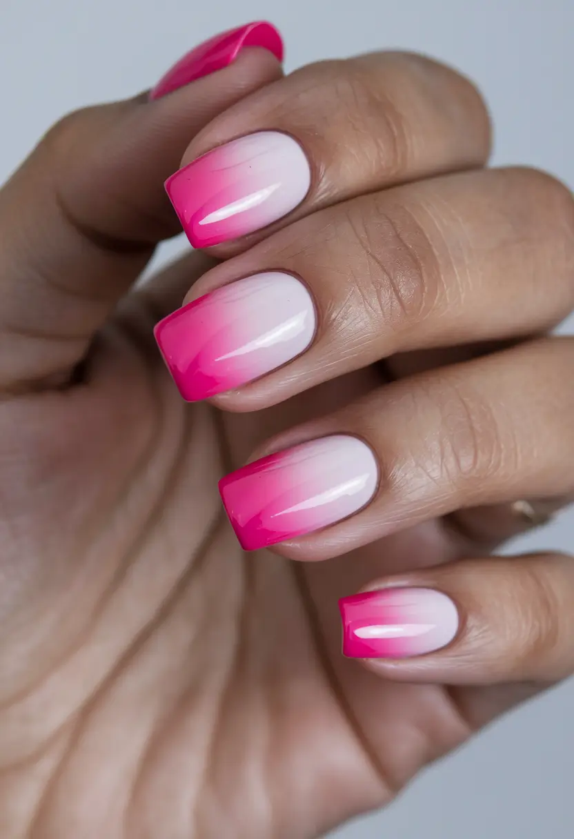 simple summer nails pink ombre square tips
