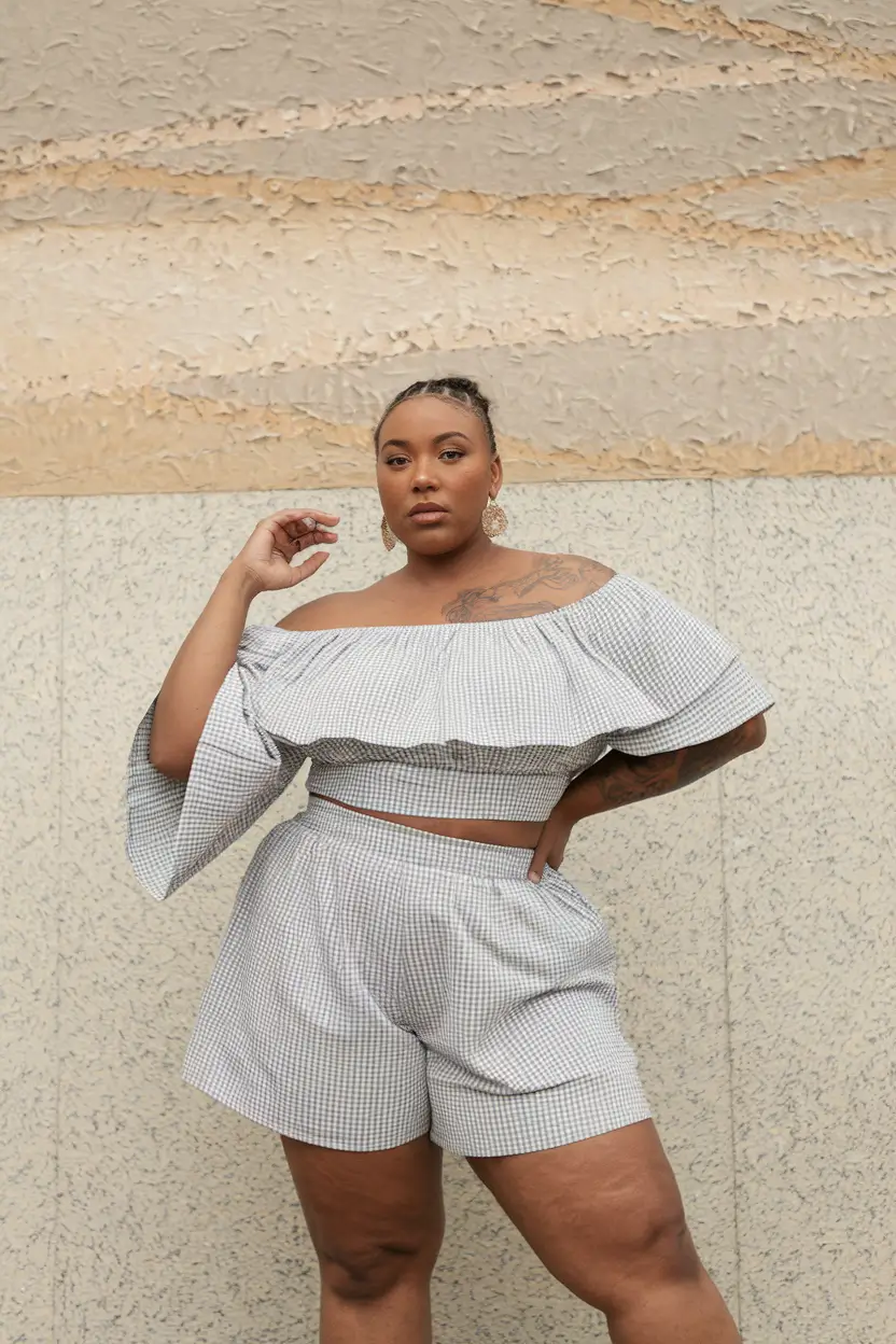 plus size outfits ideas summer 2025 Effortless Gingham Set for a Casual Day Out