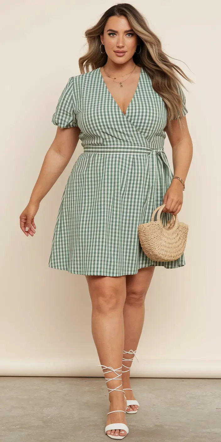 plus size outfits ideas summer 2025 Gingham Dreams & Garden Dates