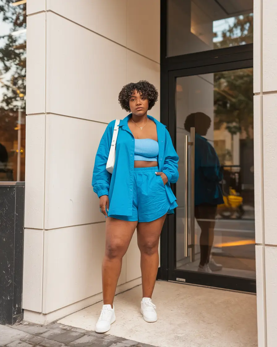 plus size outfits ideas summer 2025 Bold Blue Coordinated Set