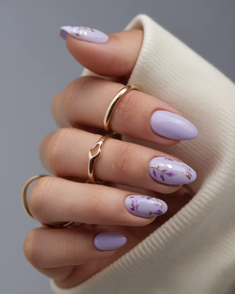 short summer nails 2025 Lavender Florals
