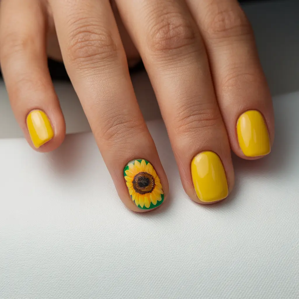short summer nails 2025 Golden Sunflower Accent