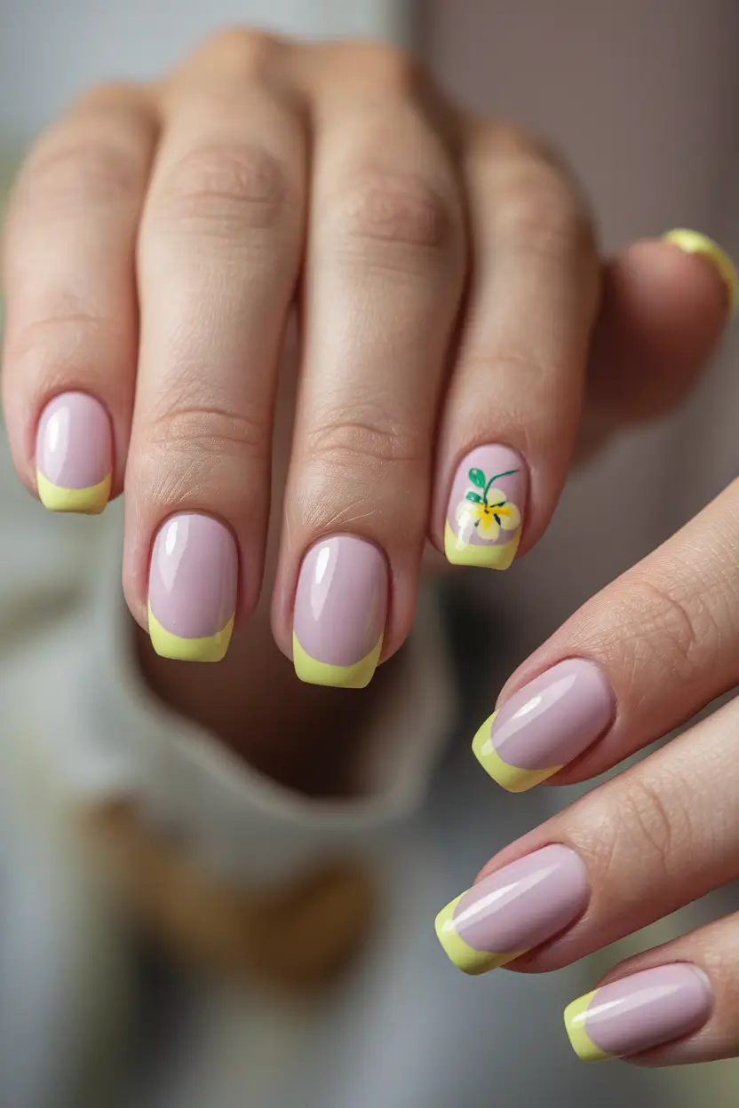 short summer nails 2025 Lemon French Tips