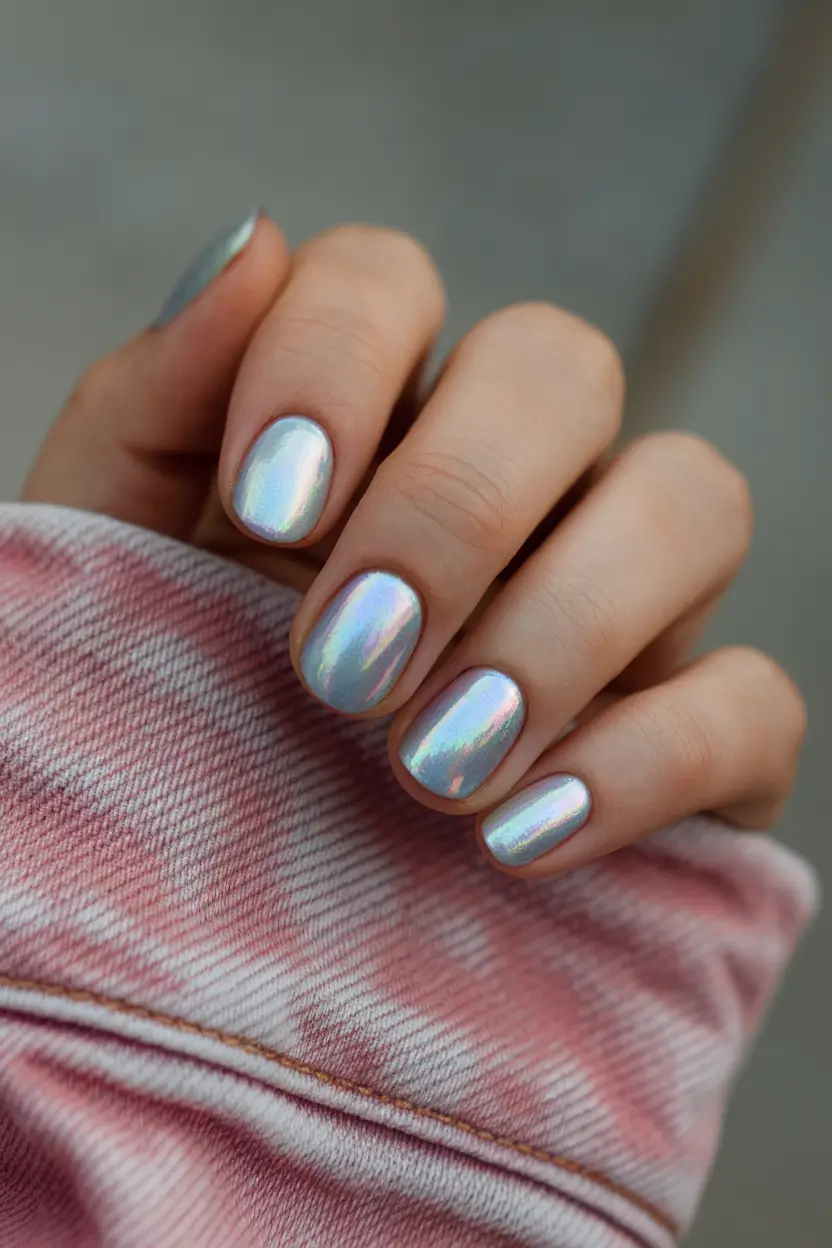 short summer nails 2025 Holographic Summer Shimmer