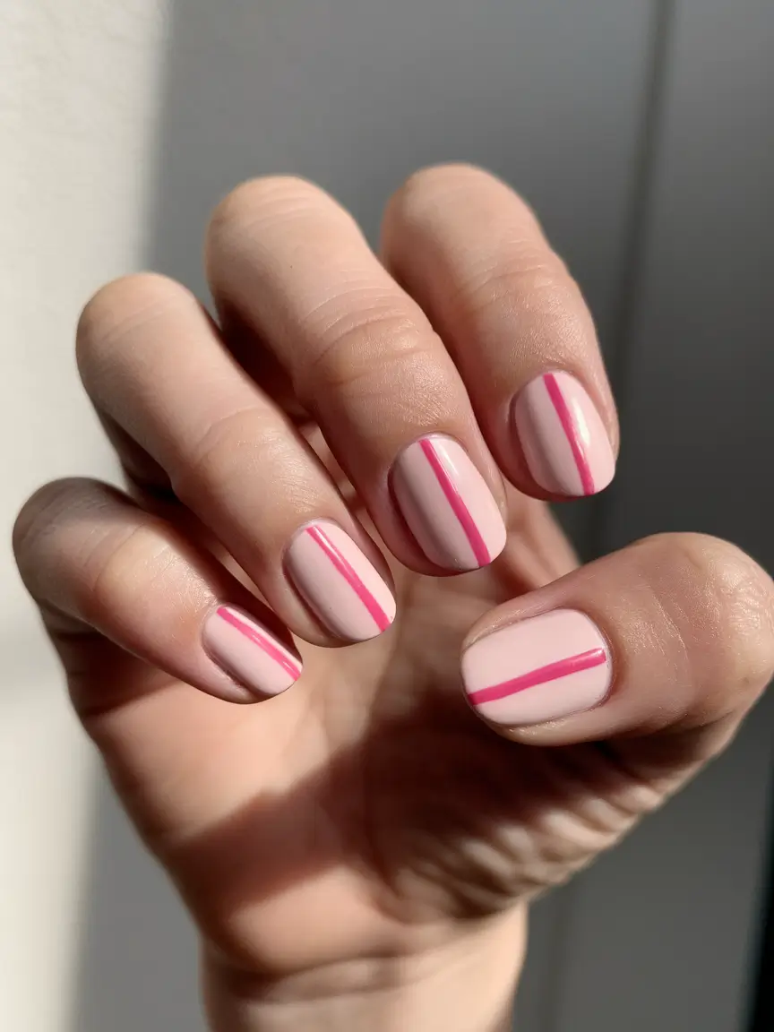 short summer nails 2025 Minimalist Pink Stripes