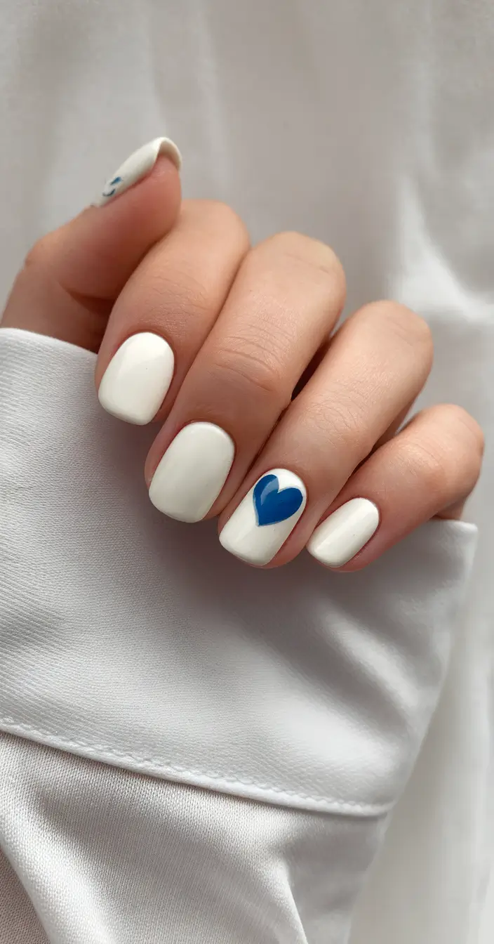 short summer nails 2025 Bright White with a Pop of Blue
