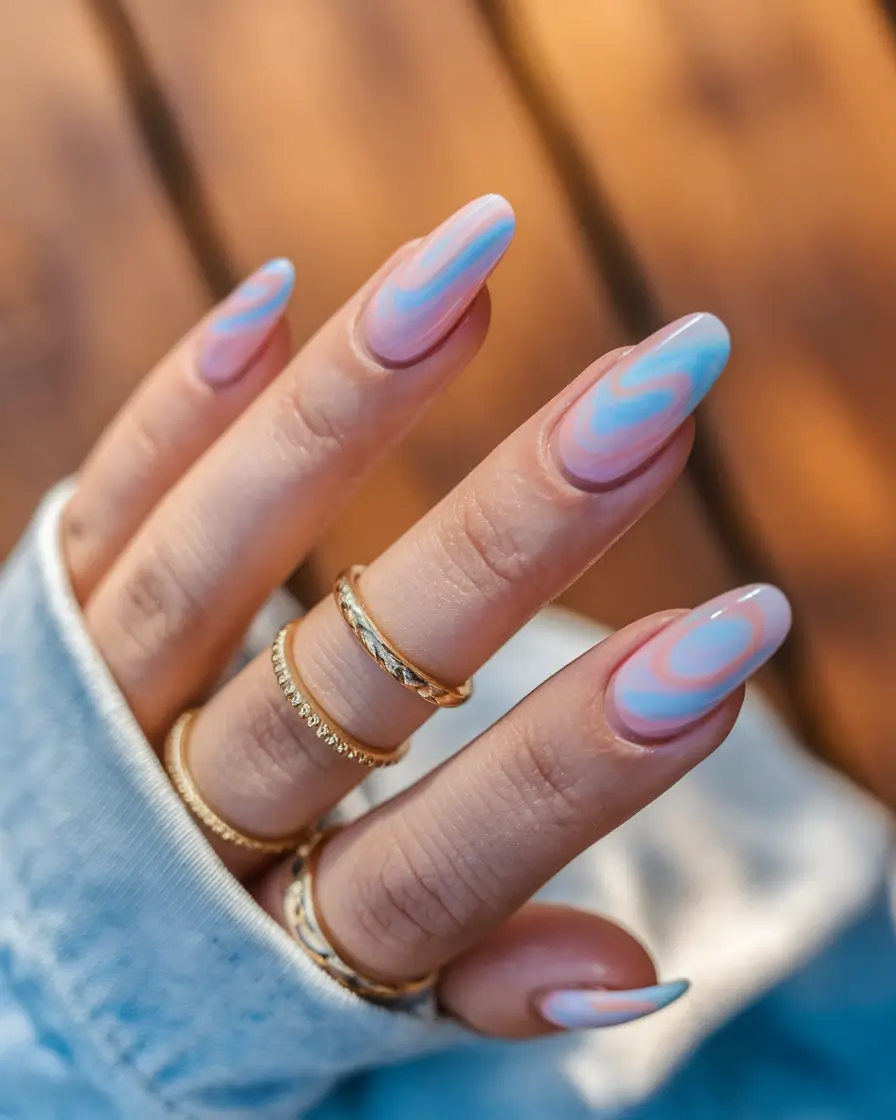 simple summer nails+Cotton Candy Swirl on Almond Gel