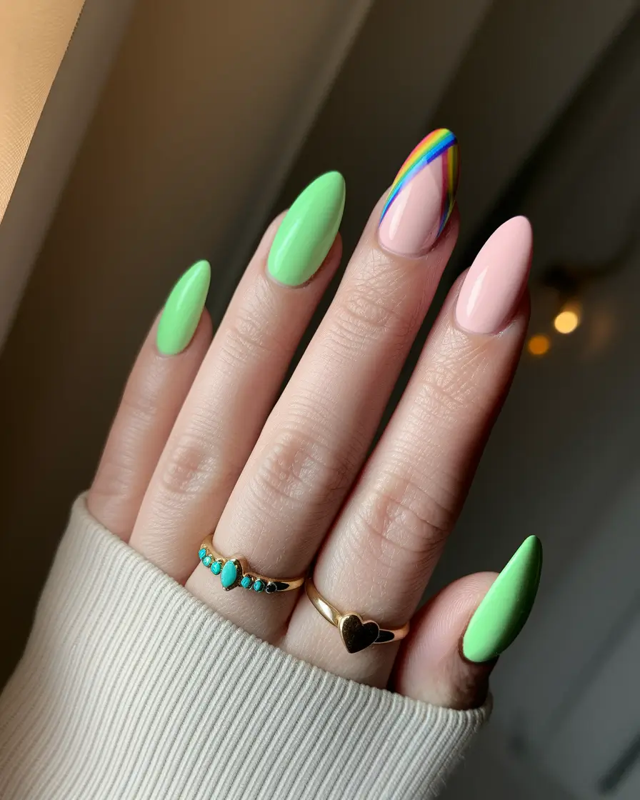 simple summer nails+Rainbow Accent Meets Candy Pastel