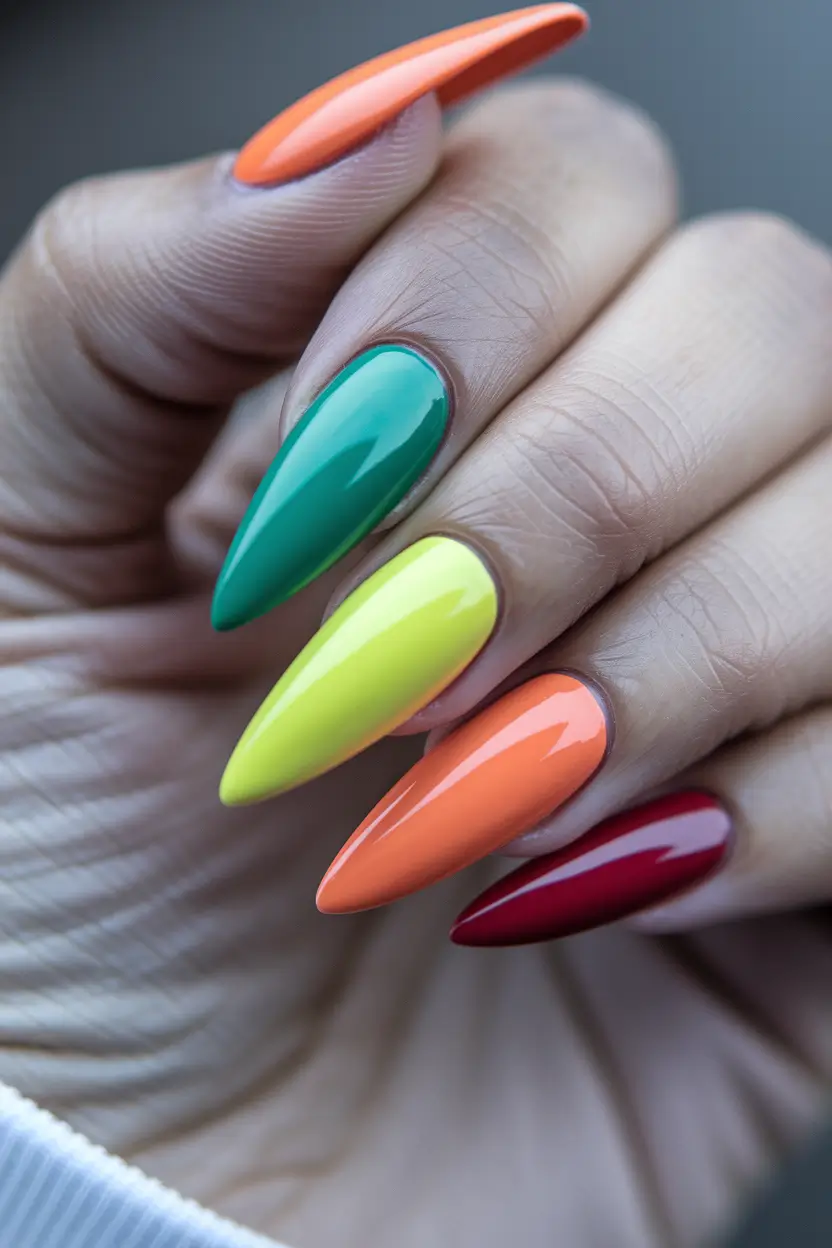 simple summer nails+Full-On Tropical Rainbow Almonds