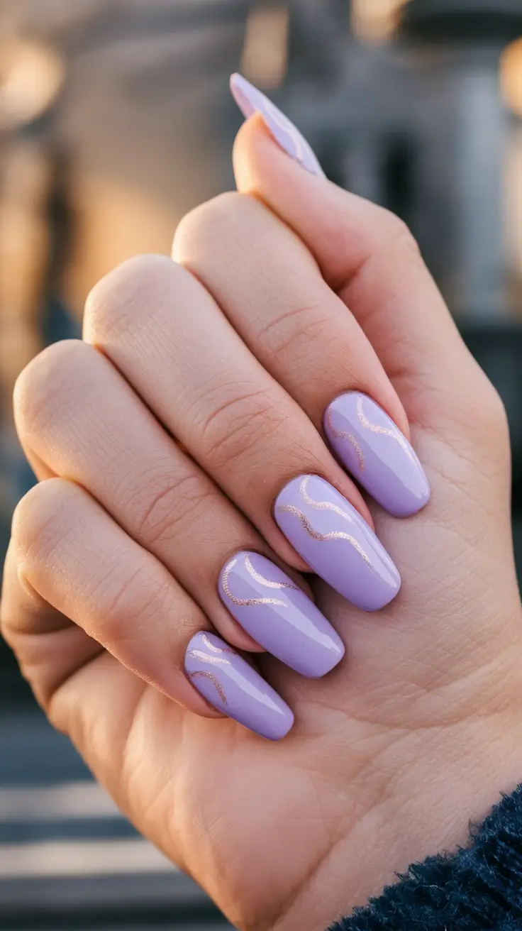 simple summer nails+Lavender Shine with Rose Gold Ribbon