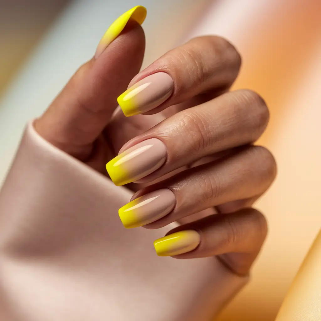 simple summer nails+Sunny Yellow Ombre on a Nude Canvas