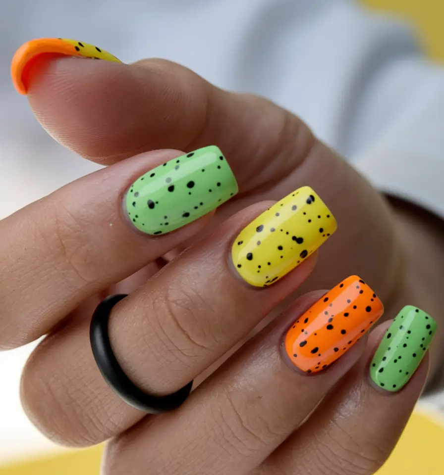 simple summer nails+Fruit Sorbet Pop with Black Speckle