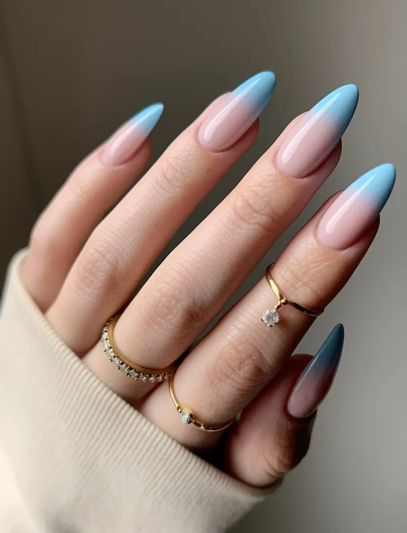 simple summer nails+Blue Ombre Fade on Almond Nails