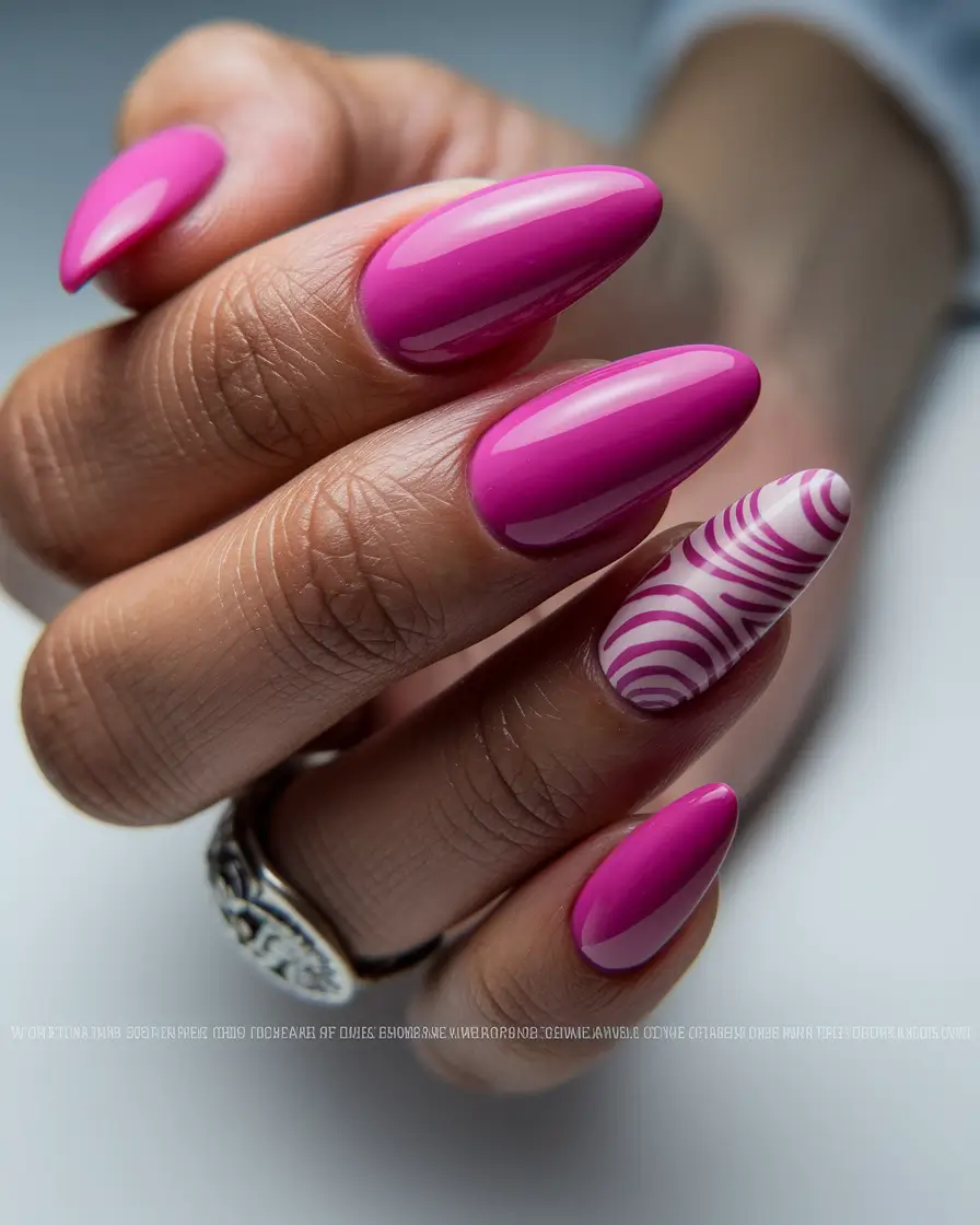 simple summer nails ideas 2025 Magenta Twist with Graphic Accent