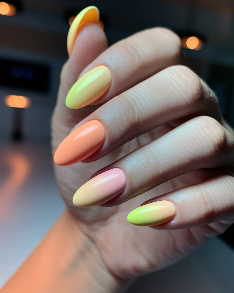 simple summer nails ideas 2025 Peach Sunrise Blend in Soft Almond