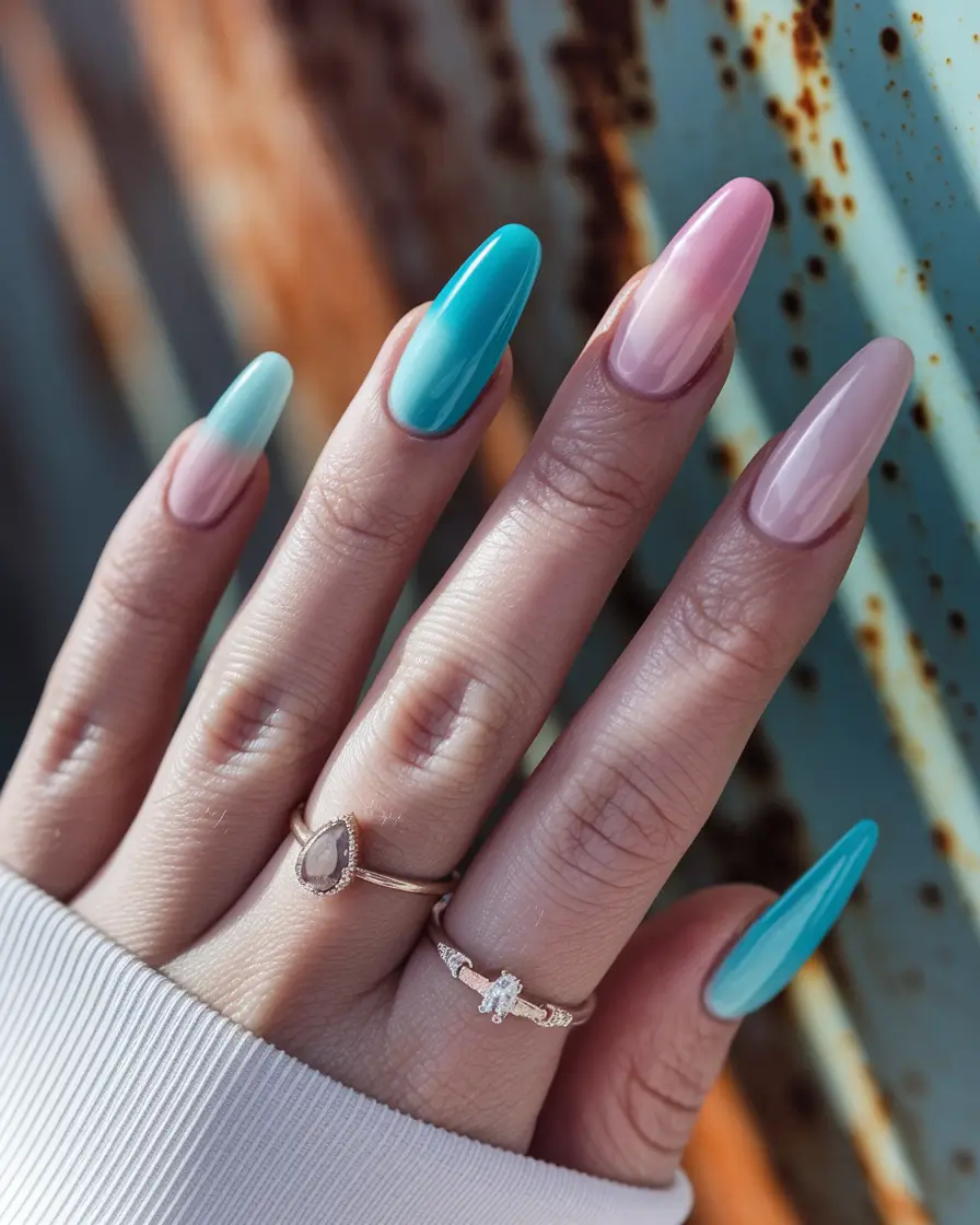 simple summer nails ideas 2025 Pastel Ocean Waves with a Touch of Sky