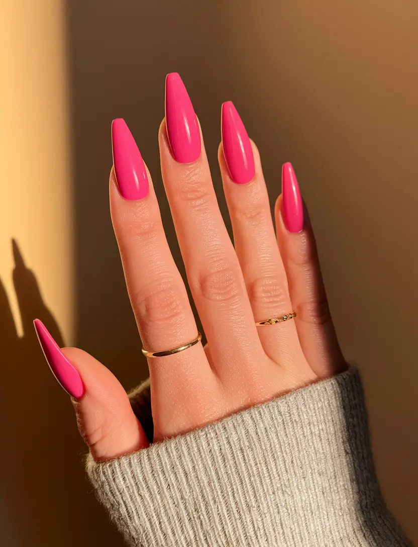 simple summer nails ideas 2025 Barbiecore Hot Pink Comeback