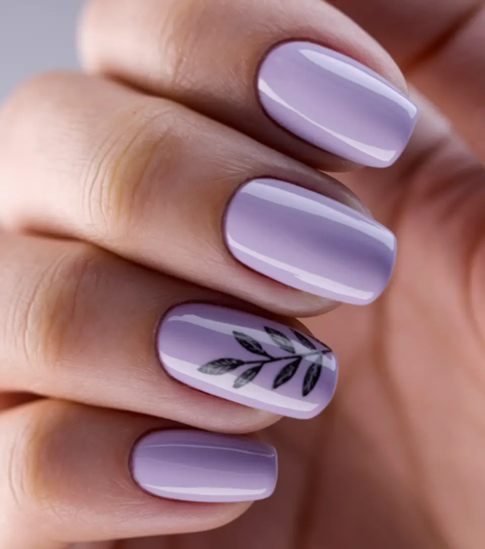 simple summer nails ideas 2025 Lavender Gloss with Botanical Accent