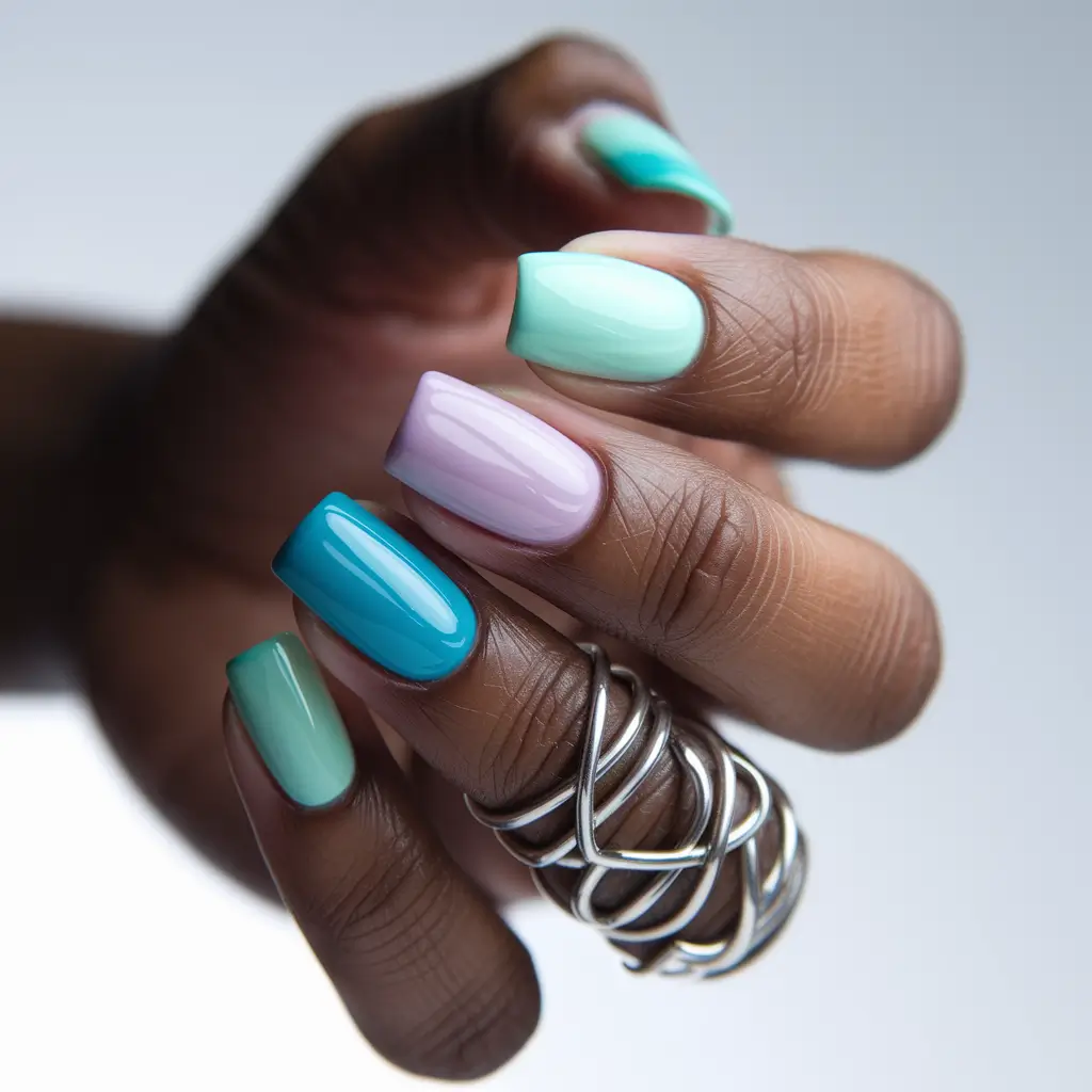 simple summer nails ideas 2025 Candy Coated Pastel Mix on Short Square Nails